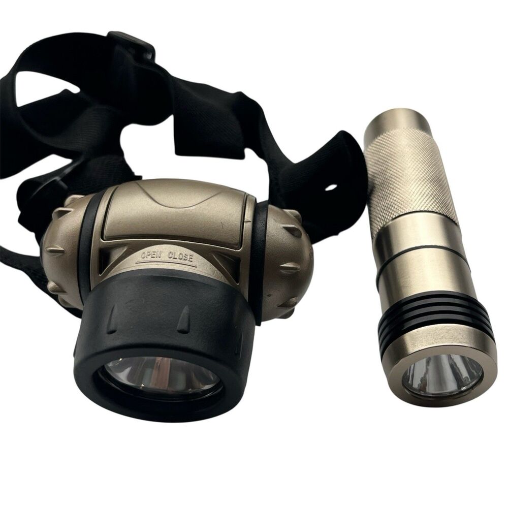Durabilt LED Headlamp & Flashlight Set w/ Case Adjustable Strap Camping Gear